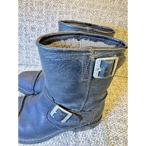 Vintage UGG Australia Black Leather Shearling-Lined Ankle Boots Men's Size 7 Wi - Picture 4 of 16